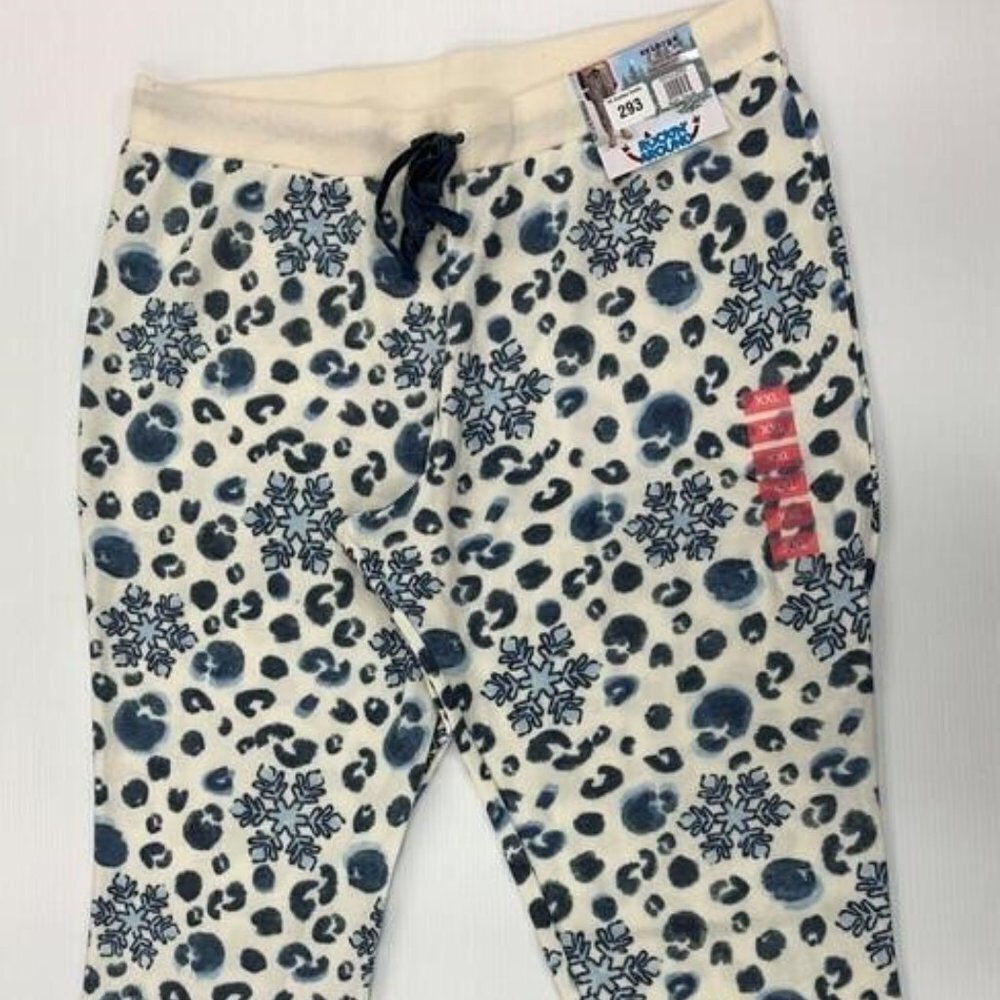 BOGO!! Blue & Cream winter snowflake jogger sweats lounge pants soft fleece XXL